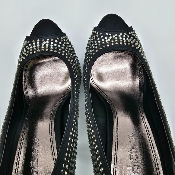Le Chateau Women's Black Peep-Toe High Heels with rhinestones, Size 5.5, - Picture 3 of 10